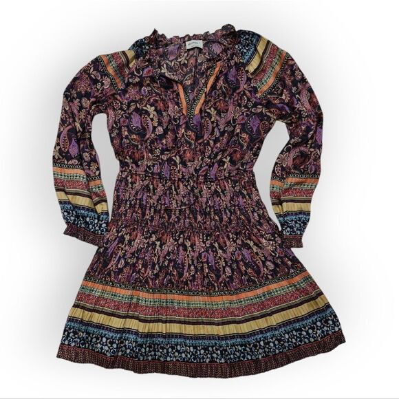 Anthropologie Bond 73 Tie Front Pleated Long Sleeve Sundress Sz L - Picture 3 of 7